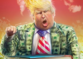 Iranian “Trumpism” Cartoon Competition Winner Nails It with Depiction of Trump as Cash-Clad Buffoon